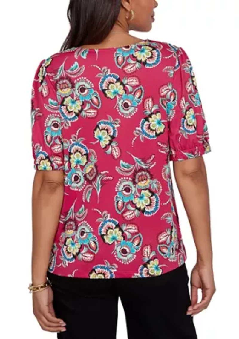 Women's Etched Floral Puff Print T-Shirt