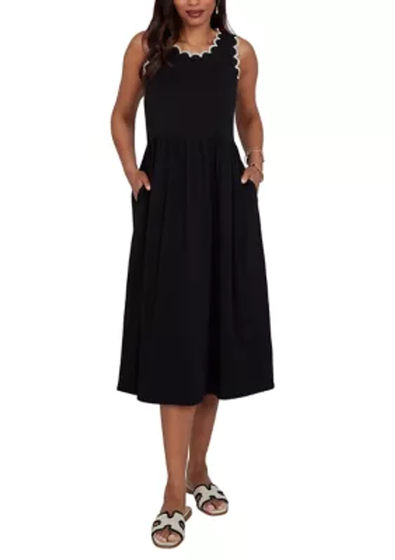 Women's Crochet Trim Stretch Knit Midi Dress