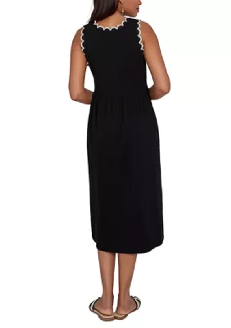 Women's Crochet Trim Stretch Knit Midi Dress