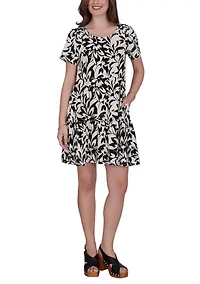 Women's Mono Floral Tiered Cotton Knit Pocket Dress