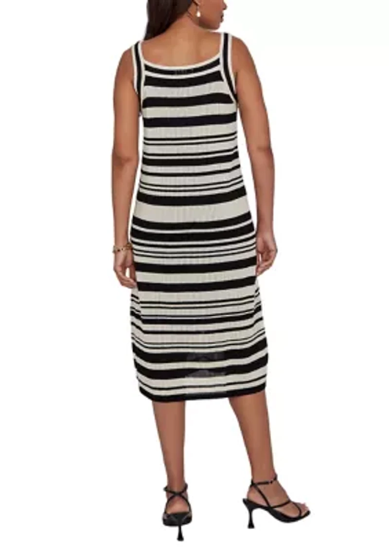 Striped Mesh Sleeveless Sweater Dress