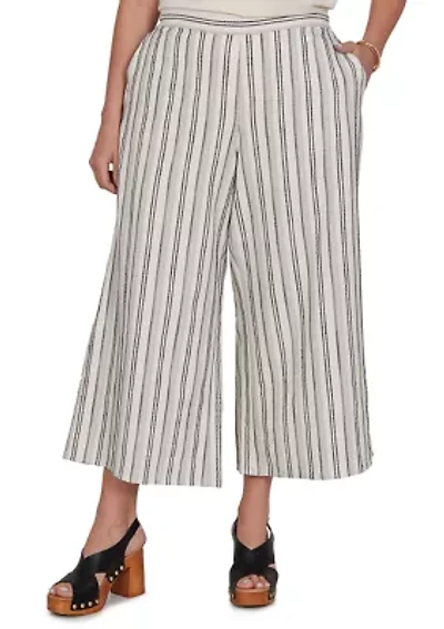 Textured Stripe Elastic Waist Cropped Pants
