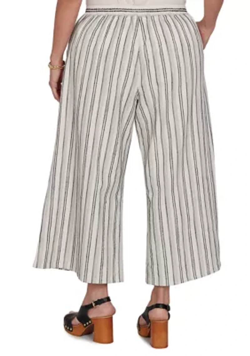 Textured Stripe Elastic Waist Cropped Pants