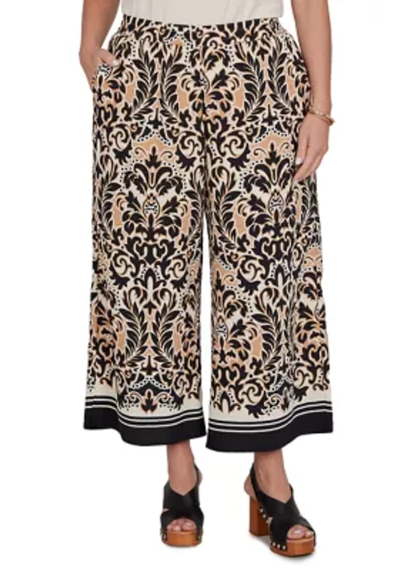 Plus Damask Textured Elastic Waist Pants