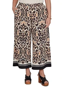 Plus Damask Textured Elastic Waist Pants