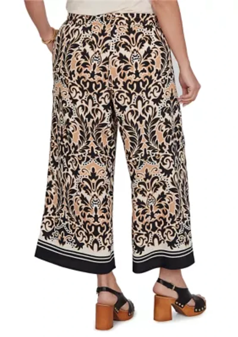 Plus Damask Textured Elastic Waist Pants