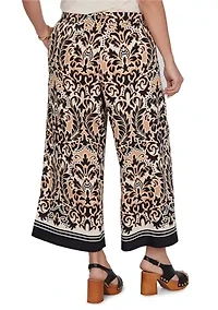 Plus Damask Textured Elastic Waist Pants