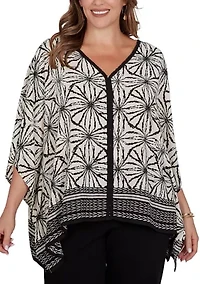 Plus Geo Border Print Crepe T-Shirt