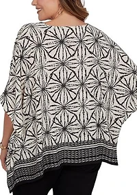 Plus Geo Border Print Crepe T-Shirt