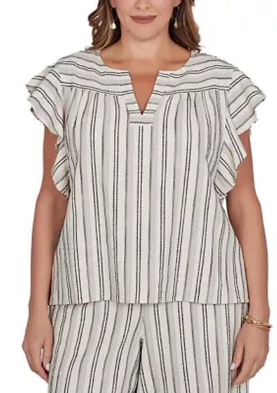Flutter Sleeve Textured Stripe Top