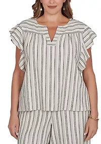 Flutter Sleeve Textured Stripe Top