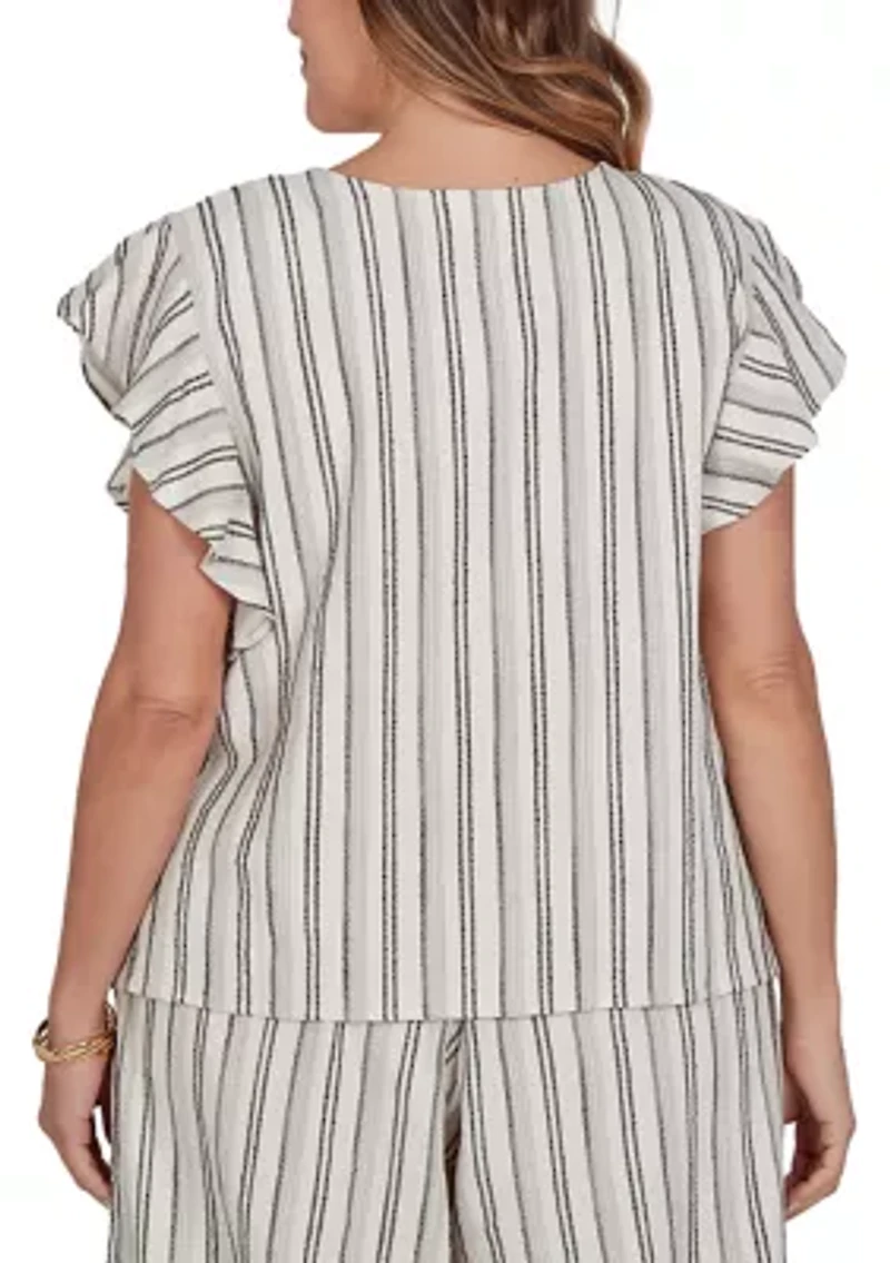 Flutter Sleeve Textured Stripe Top