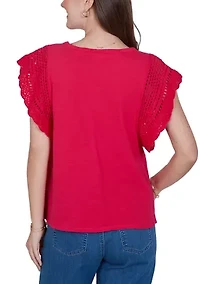 Plus Crochet Sleeve Solid Cotton Shirt