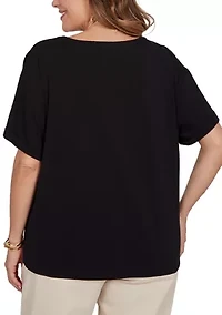 Plus Floral Noir Embroidered Knit T-Shirt