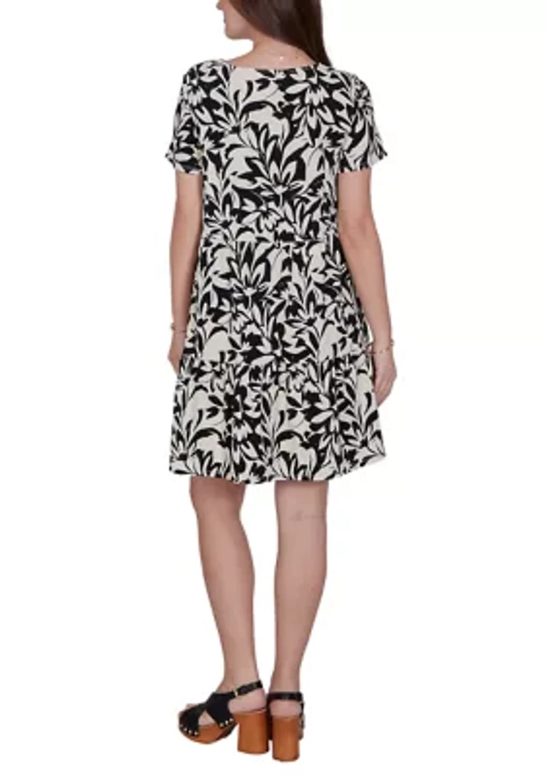 Mono Floral Tiered Cotton Knit Pocket Dress