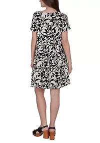 Mono Floral Tiered Cotton Knit Pocket Dress