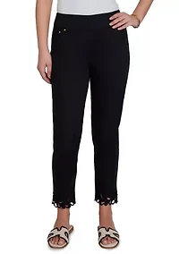Petite Embroidered Cutout Denim Ankle Pants