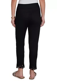 Petite Embroidered Cutout Denim Ankle Pants