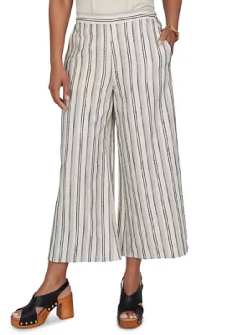 Petite Textured Stripe Elastic Waist Cropped Pants