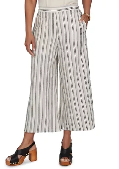 Petite Textured Stripe Elastic Waist Cropped Pants