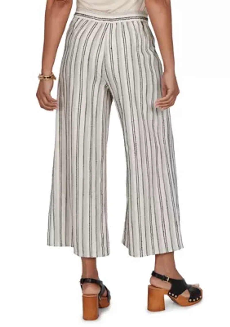 Petite Textured Stripe Elastic Waist Cropped Pants