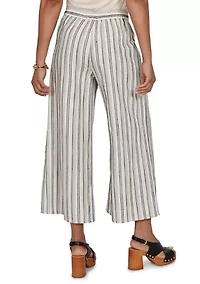 Petite Textured Stripe Elastic Waist Cropped Pants