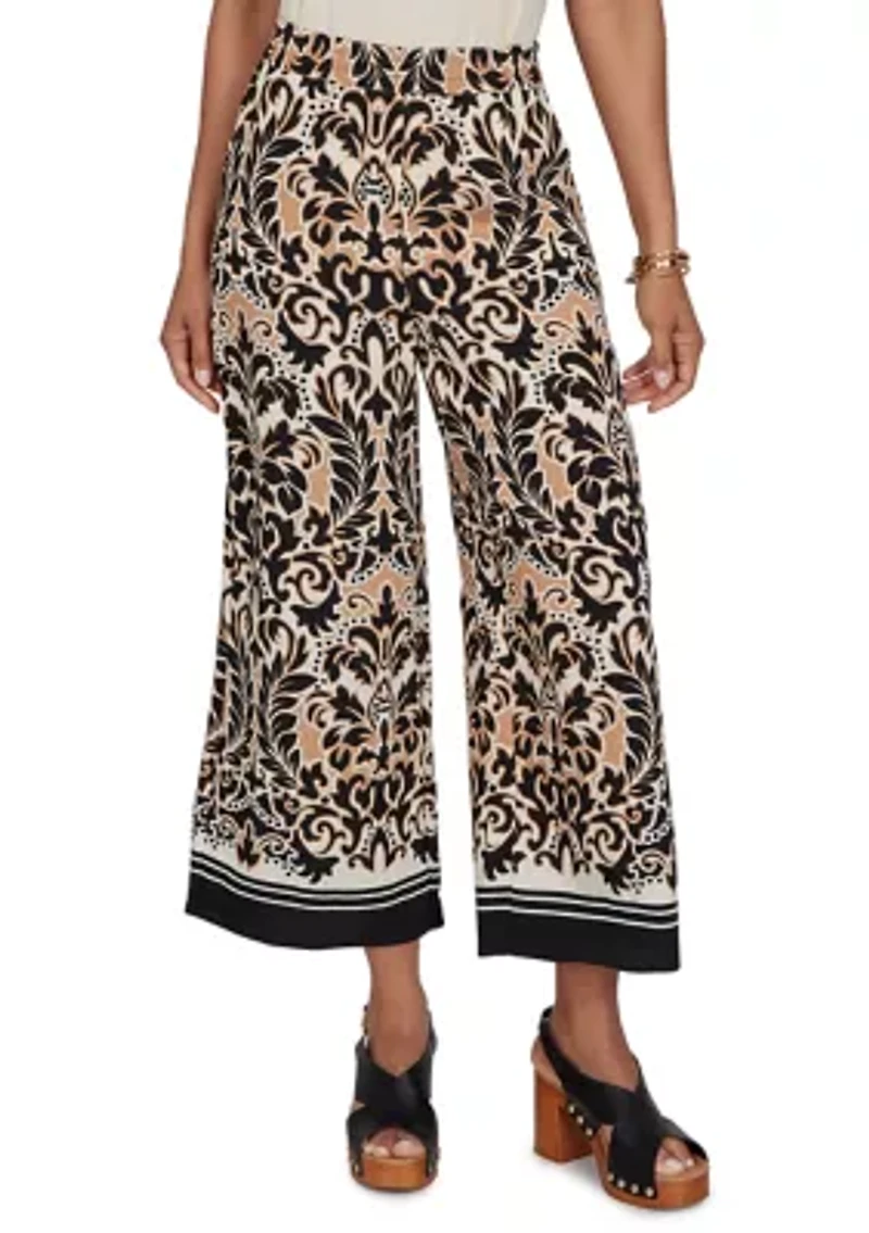 Petite Damask Textured Elastic Waist Pants