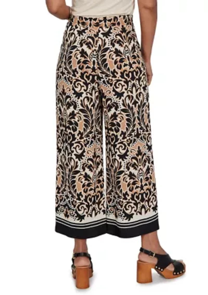 Petite Damask Textured Elastic Waist Pants