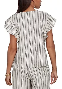Petite Flutter Sleeve Textured Stripe Top