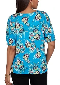 Petite Etched Floral Puff Print T-Shirt