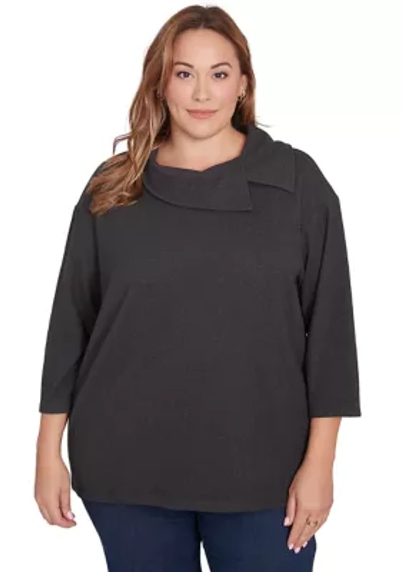 Plus Split Cowl Luxe Stretch Rib Knit Top