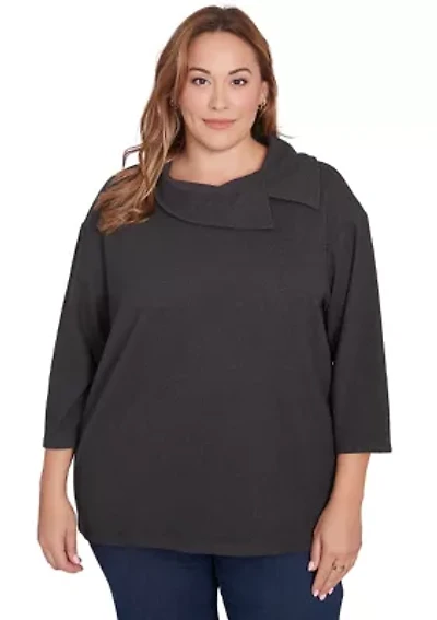 Plus Split Cowl Luxe Stretch Rib Knit Top