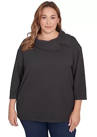 Plus Split Cowl Luxe Stretch Rib Knit Top