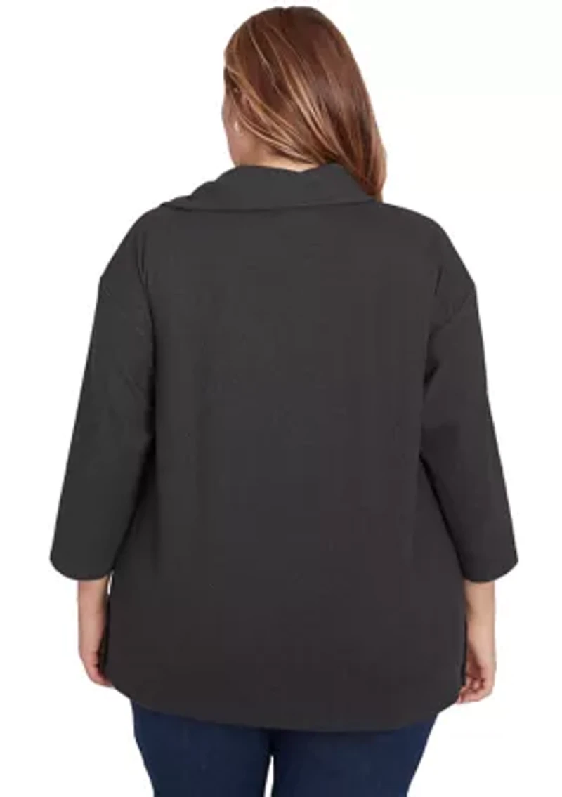 Plus Split Cowl Luxe Stretch Rib Knit Top