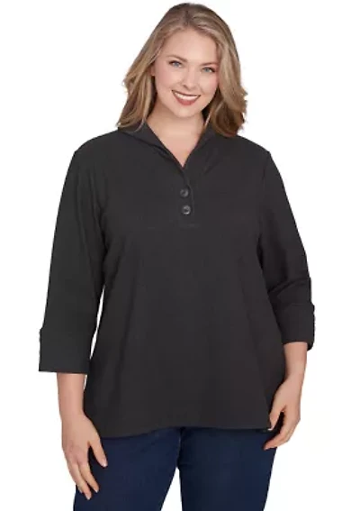 Plus Luxe Collared V-Neck Stretch Rib Knit Top