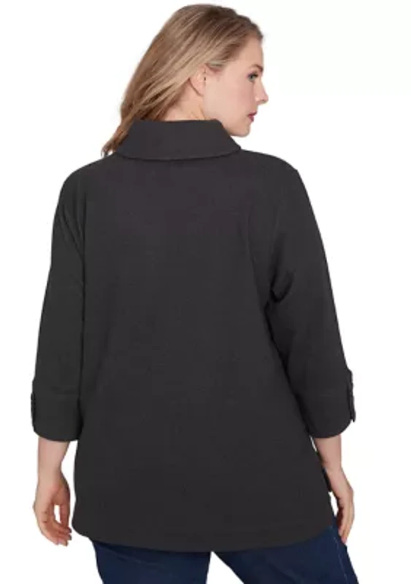 Plus Luxe Collared V-Neck Stretch Rib Knit Top
