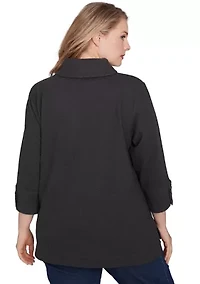 Plus Luxe Collared V-Neck Stretch Rib Knit Top