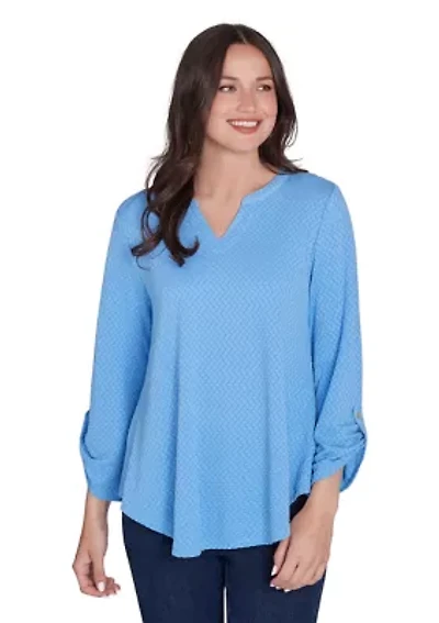 Petite Solid Textural Knit Top