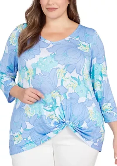 Plus Knit Garden Puff Print Top