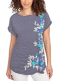 Women's Floral Stripe Jersey T-Shirt
