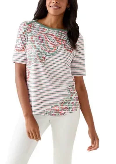 Paisley Stripe Elbow Sleeve Top
