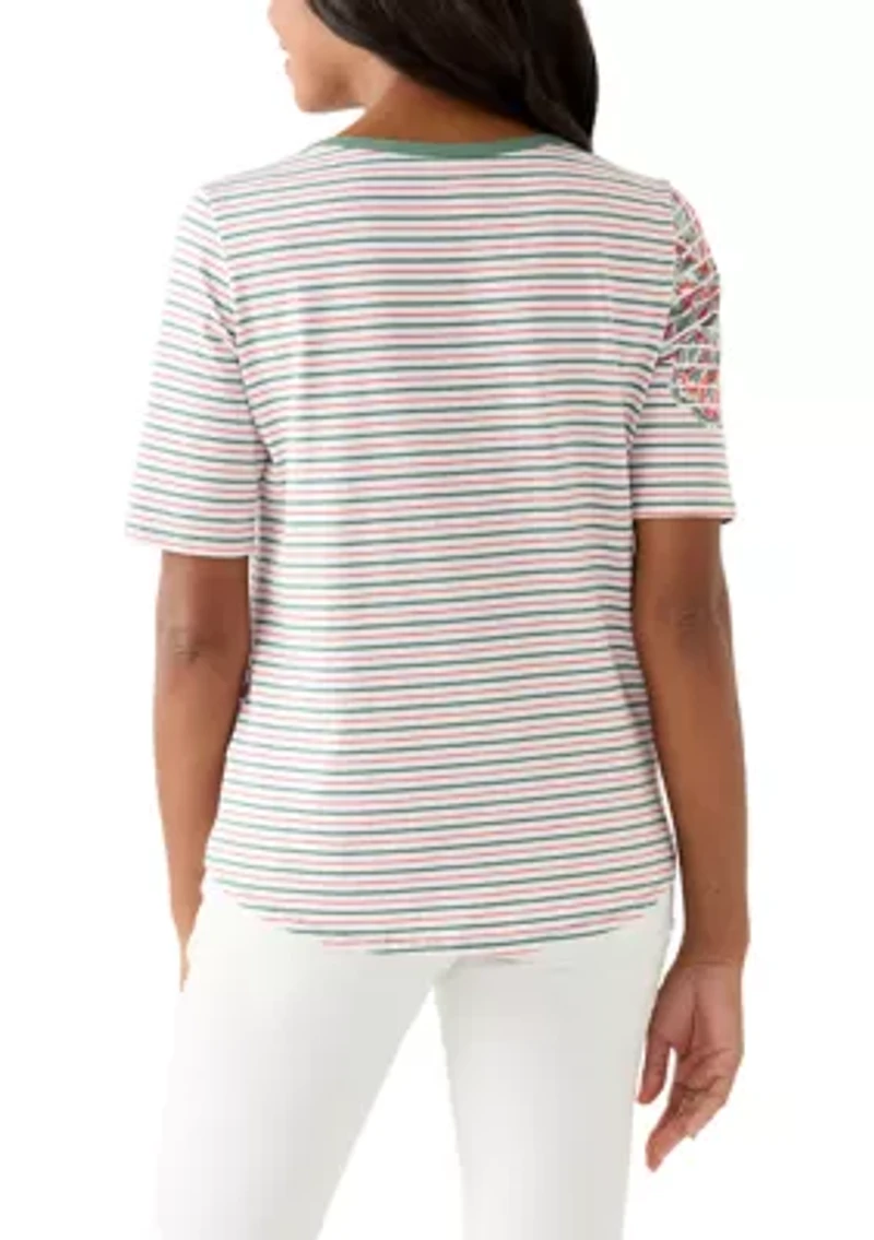 Paisley Stripe Elbow Sleeve Top