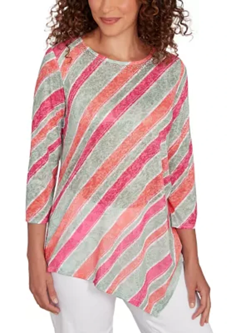 Women's Bias Stripe Beaded Top