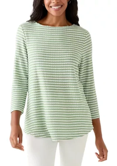 Women's Scalloped Texture Stripe Top