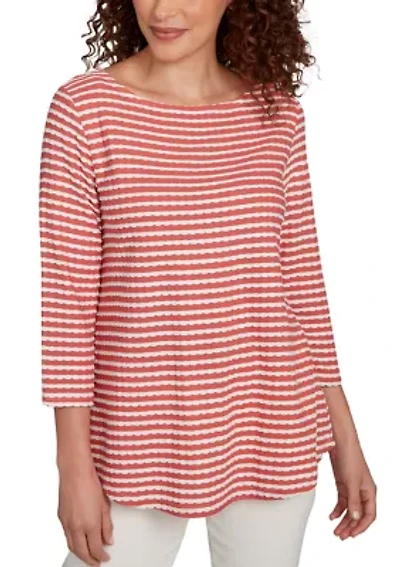 Women's Scalloped Texture Stripe Top
