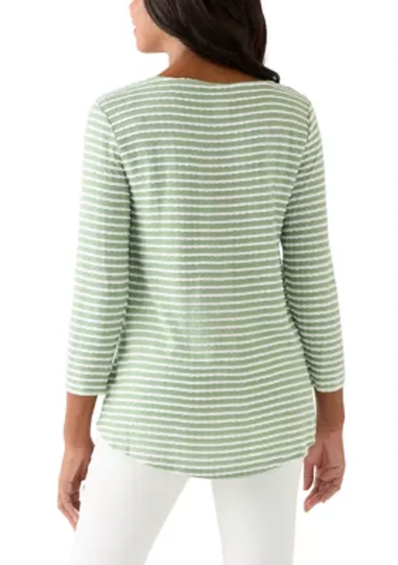 Women's Scalloped Texture Stripe Top