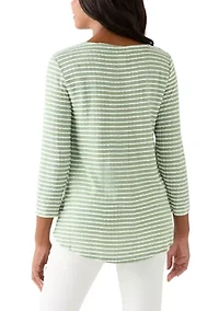 Women's Scalloped Texture Stripe Top