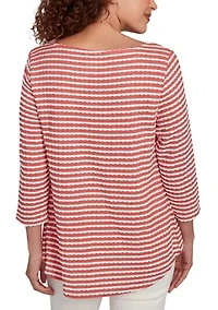 Women's Scalloped Texture Stripe Top