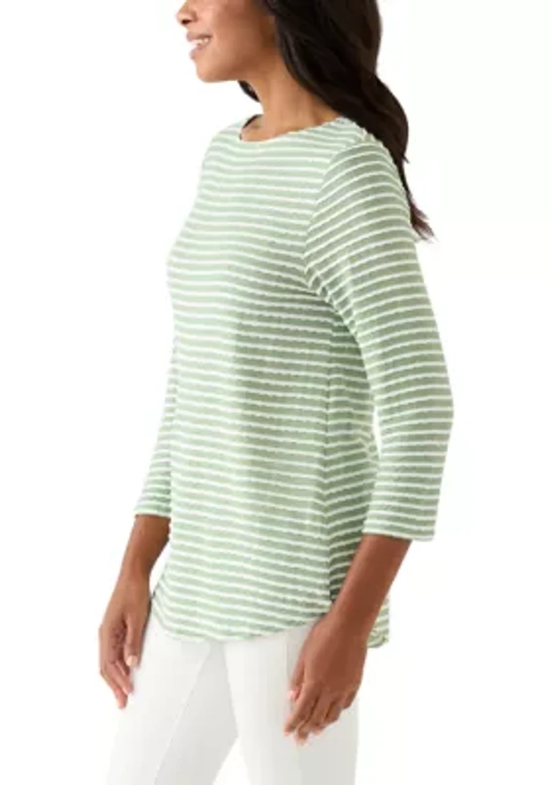 Women's Scalloped Texture Stripe Top