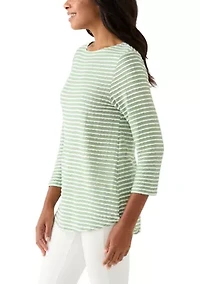 Women's Scalloped Texture Stripe Top